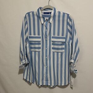 NWT APT 9 women’s Blue and White Striped Button Down Shirt